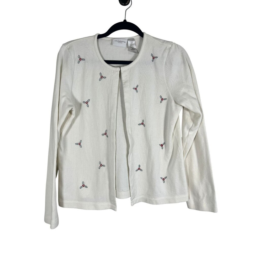 Retro Christmas Sweater Cream L Festive Holiday Holly Preppy Classic Chic‎